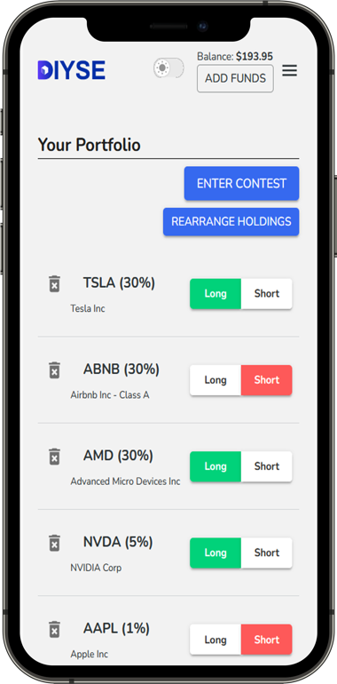 A DIYSE contest portfolio with long and short stock picks